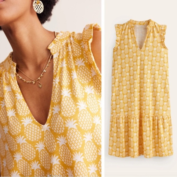 Boden Daisy Jersey Short Tier Dress, Ceylon Yellow Pineapple Geo Design size 6 - Picture 3 of 12